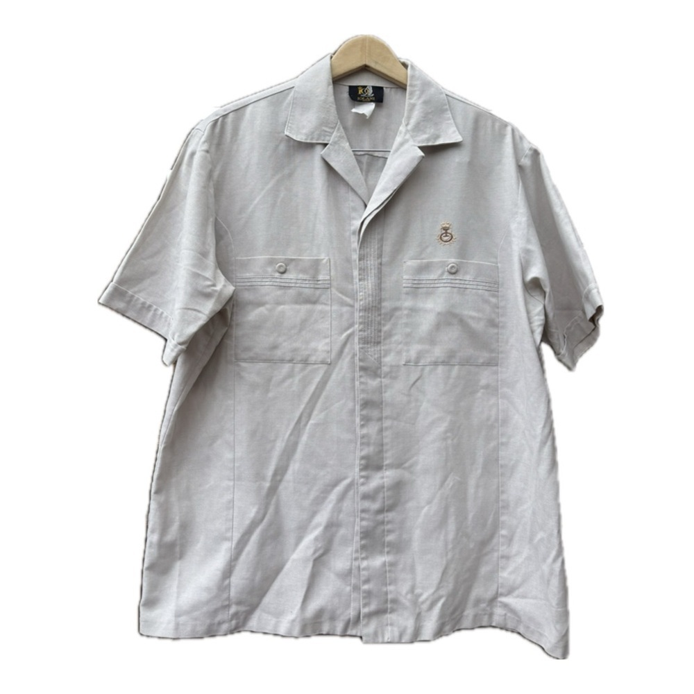 Iolani Hawaii Men's Beige Short Sleeve Shirt Cotton Blend Casual Shirt Size XL